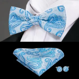 Light Blue Paisley Matching Bowtie Set (3pc)