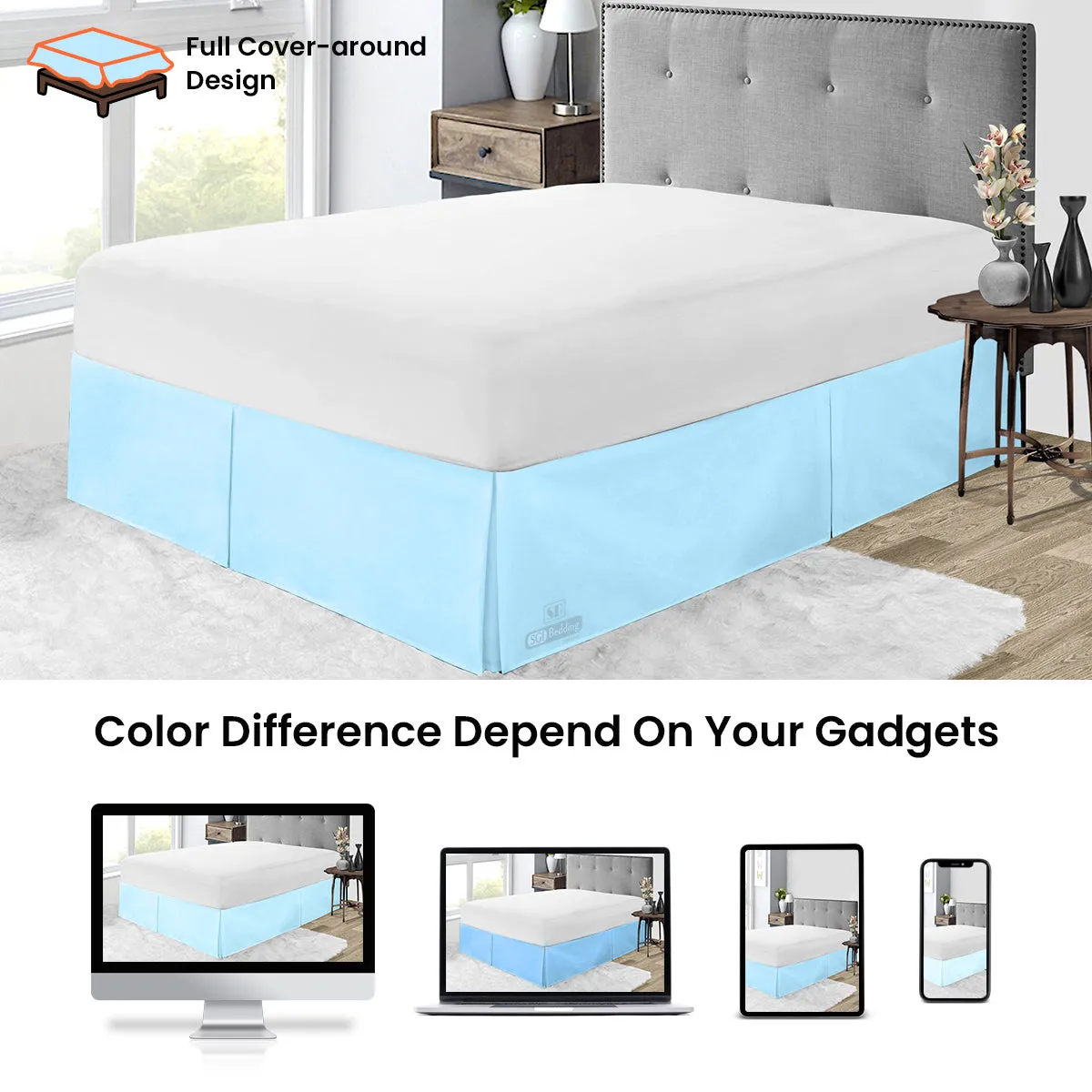 LIGHT BLUE PLEATED BED SKIRT