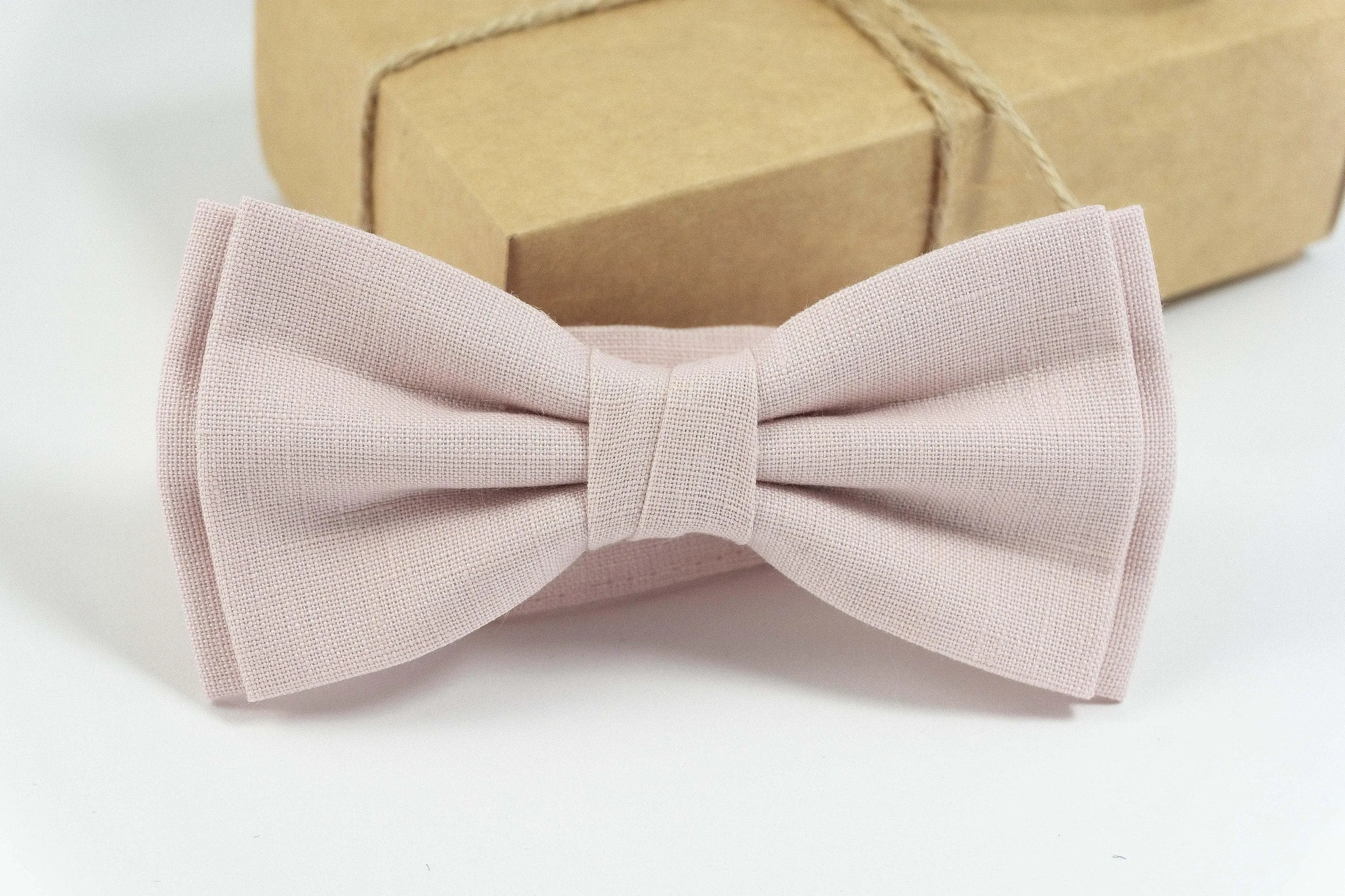 Light dusty rose groomsmen bow tie for weddings | Ring bearer bow tie can be matched with linen pocket square