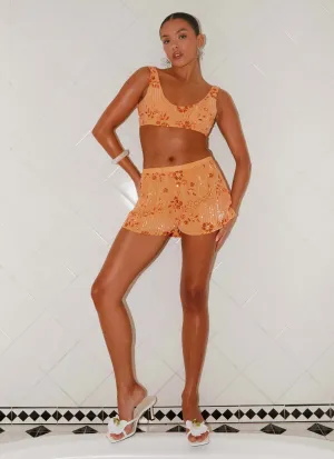 Light Motion Mercer Sequin Mini Shorts - Orange Stretching Fit Urban Style Mercer Sequin Mini Shorts - Orange