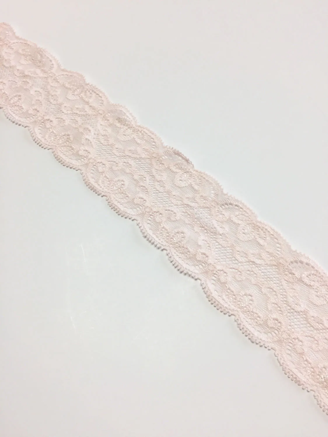 Light Peach 2.25" Wide Heart Stretch Lace