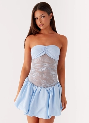 Light and Soft Safina Bubble Mini Dress - Blue Casual Fit Easy Going Safina Bubble Mini Dress - Blue