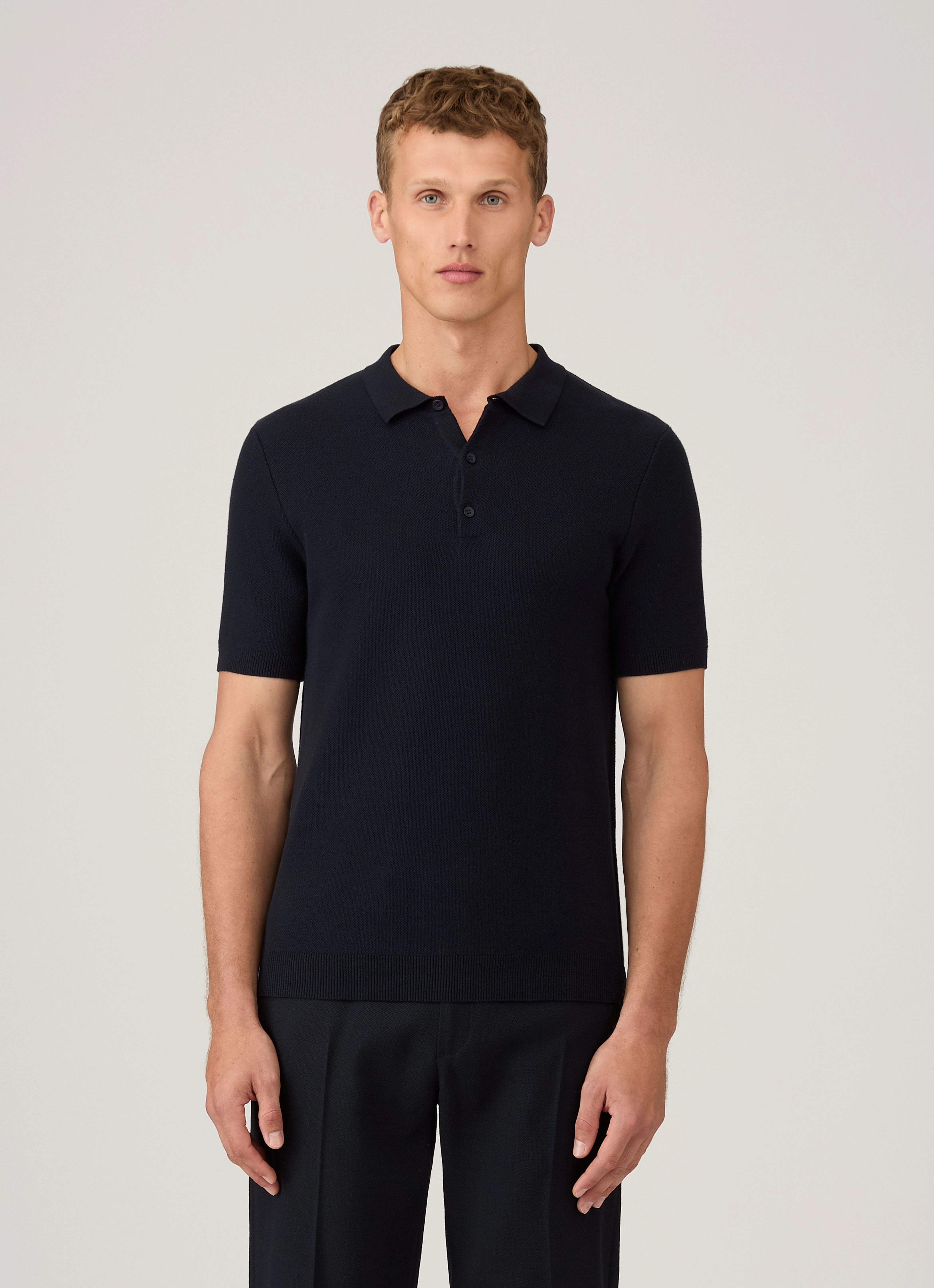 Sporty Style Men's Knit Polo Shirt in Navy