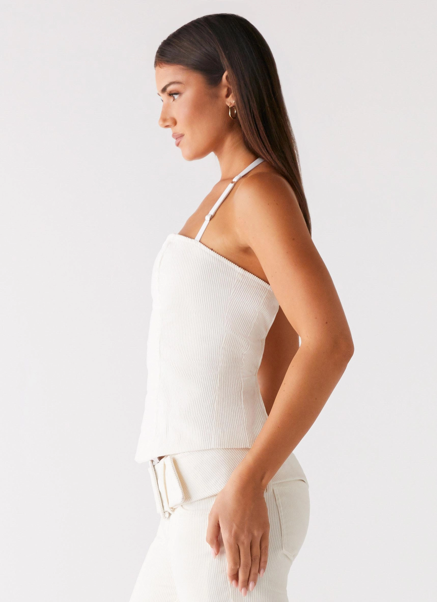 Natural Fiber Blend Earthy Tone Colorways Maya Backless Top - Pearl