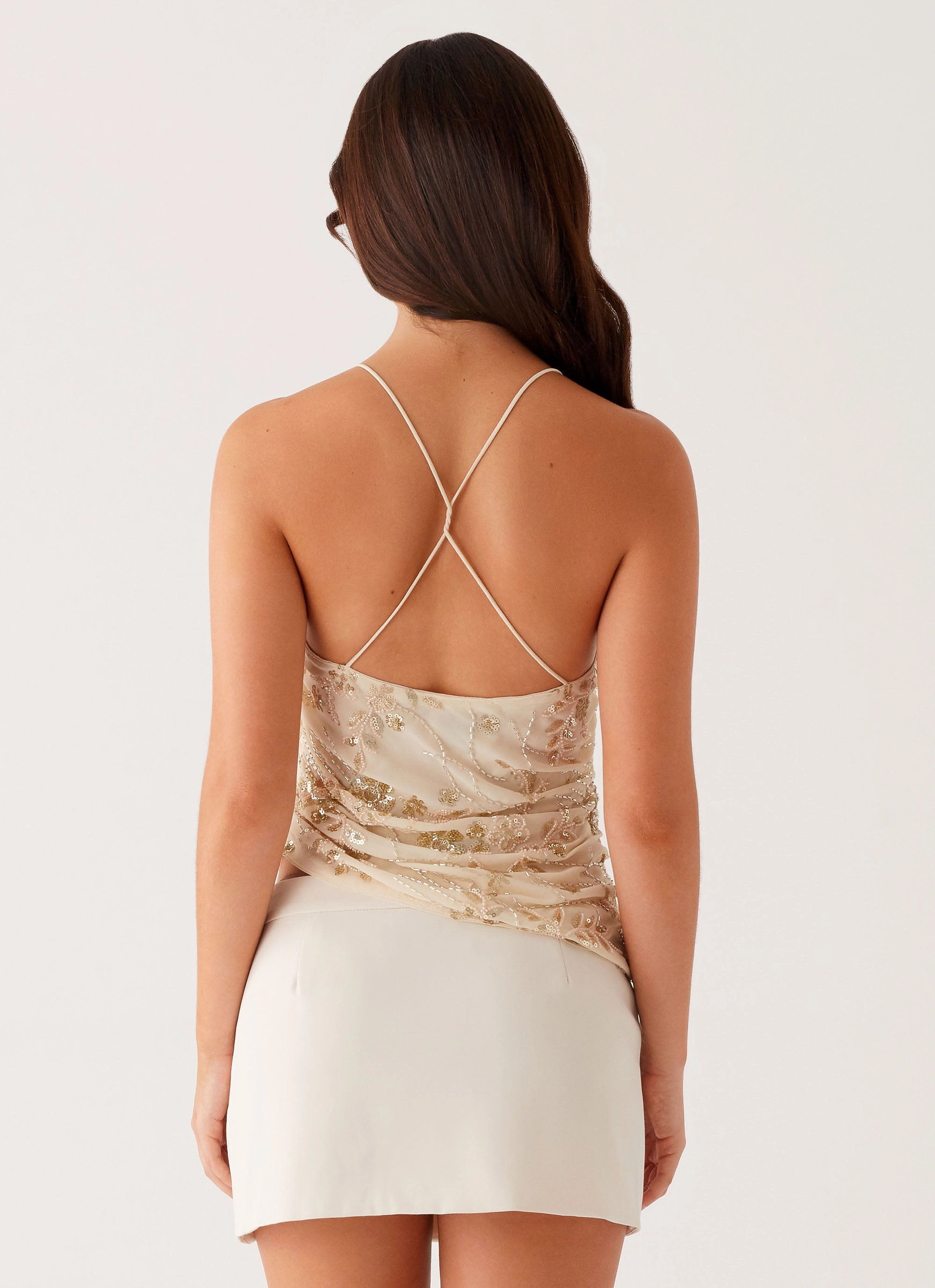 Flexible Neckline Seona Beaded Top - Ivory