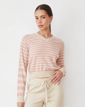 Lightknit Stripe V Neck Midweight Knit Lightknit Stripe V Neck ZeroWaste Construction Natural Fiber Blend