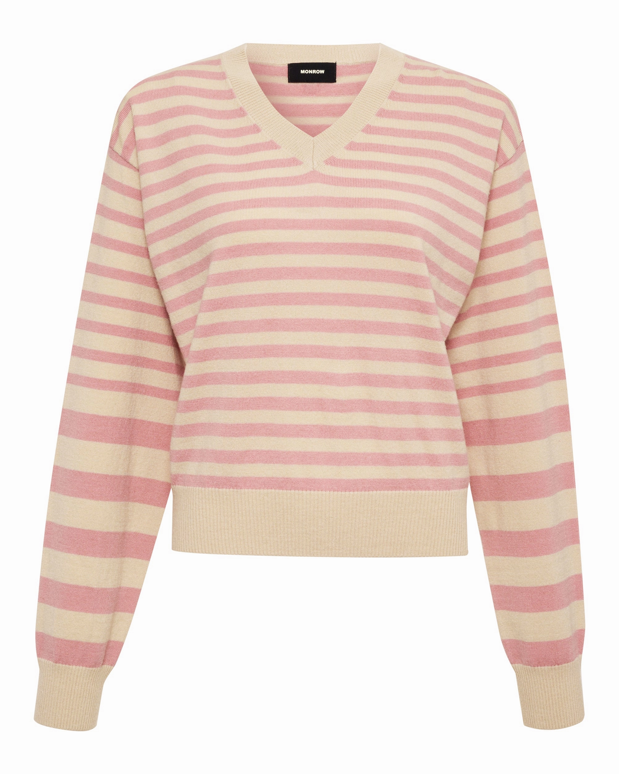 AntiSnag Fabric Lightknit Stripe V Neck