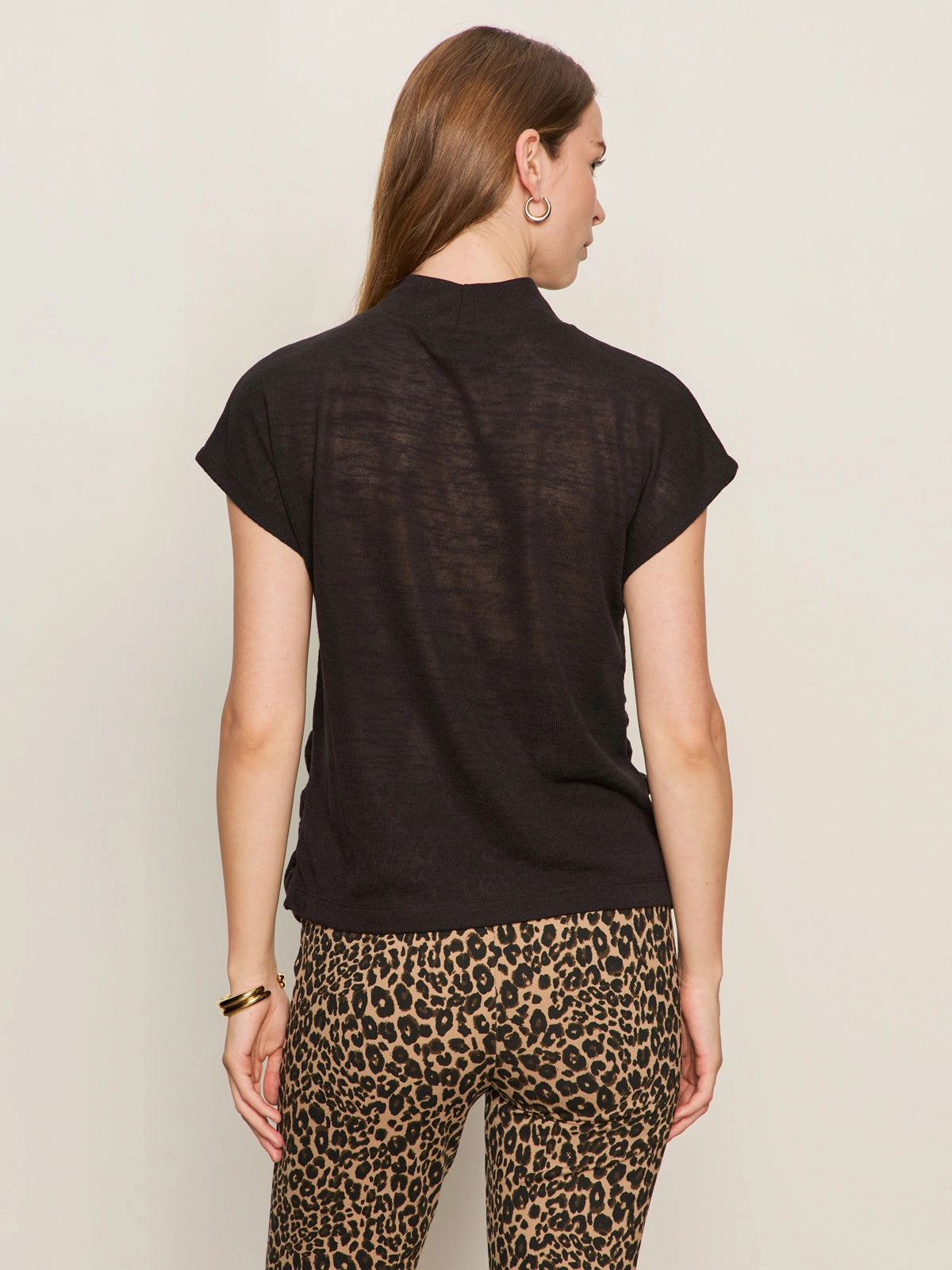 Layered Neckline Quick Fit Draped Sleeveless Mock Neck Top Black