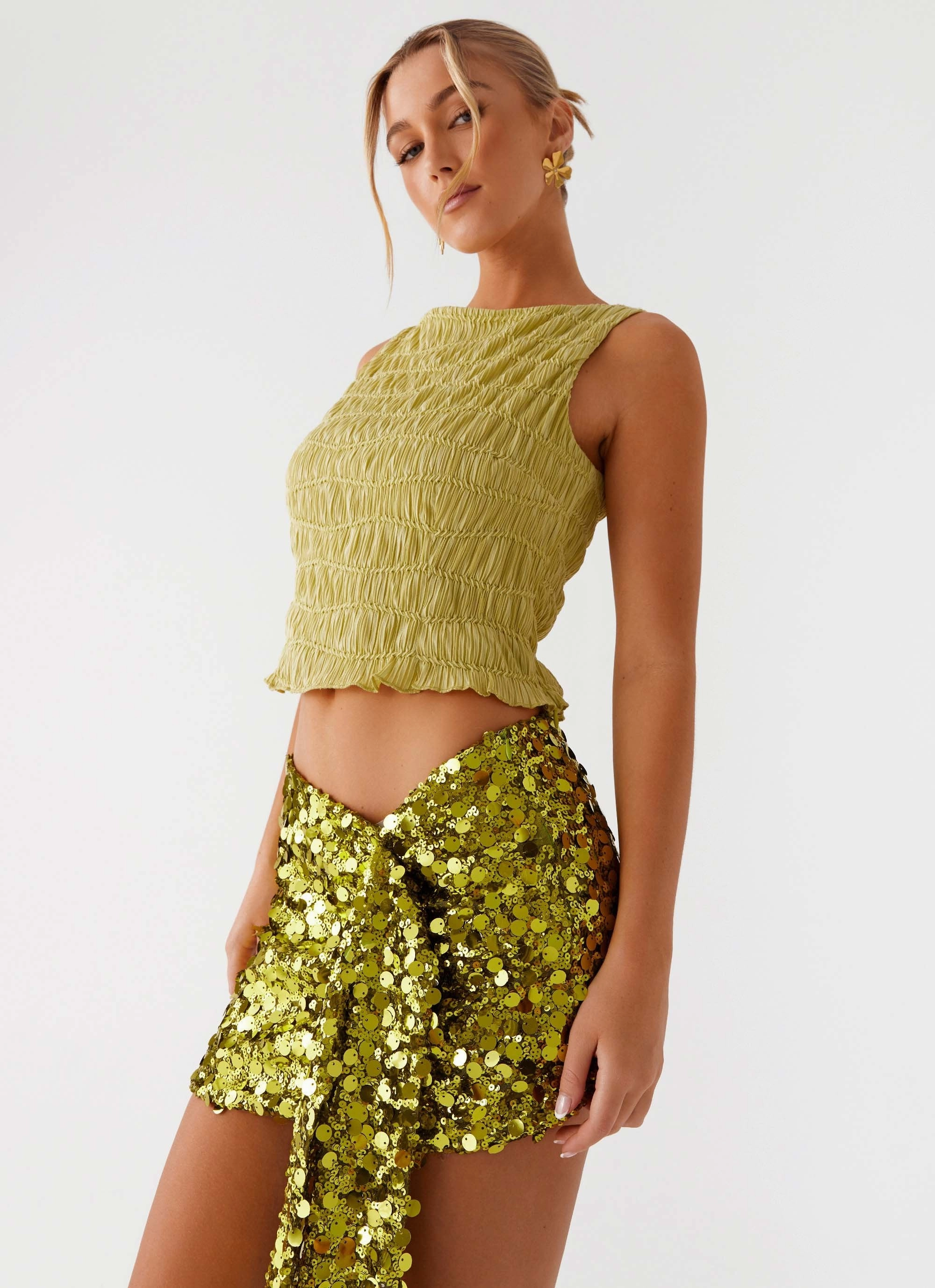 Lights On Sequin Mini Skirt - Olive Cozy Wear
