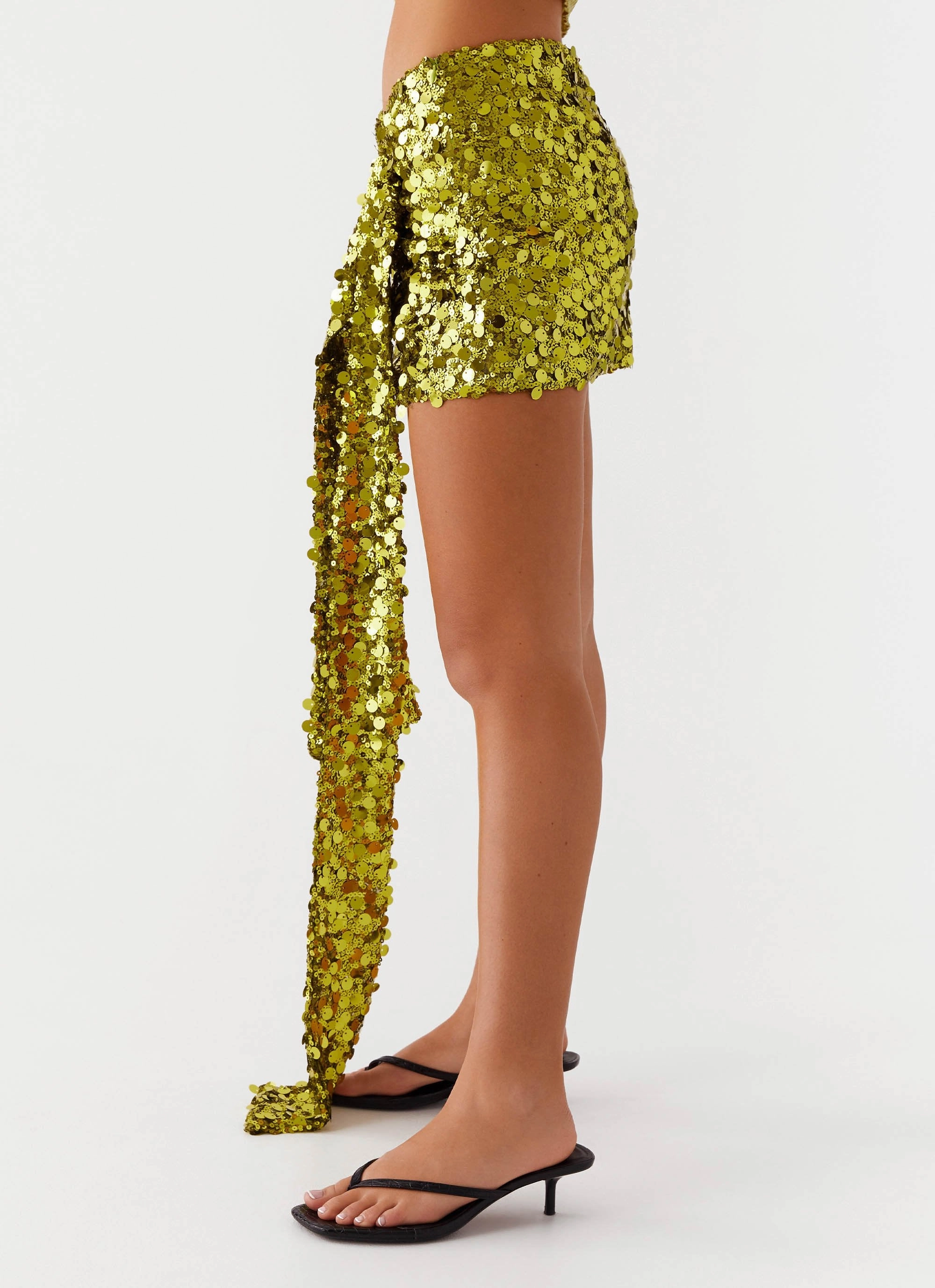 Casual Comfort Look Lights On Sequin Mini Skirt - Olive