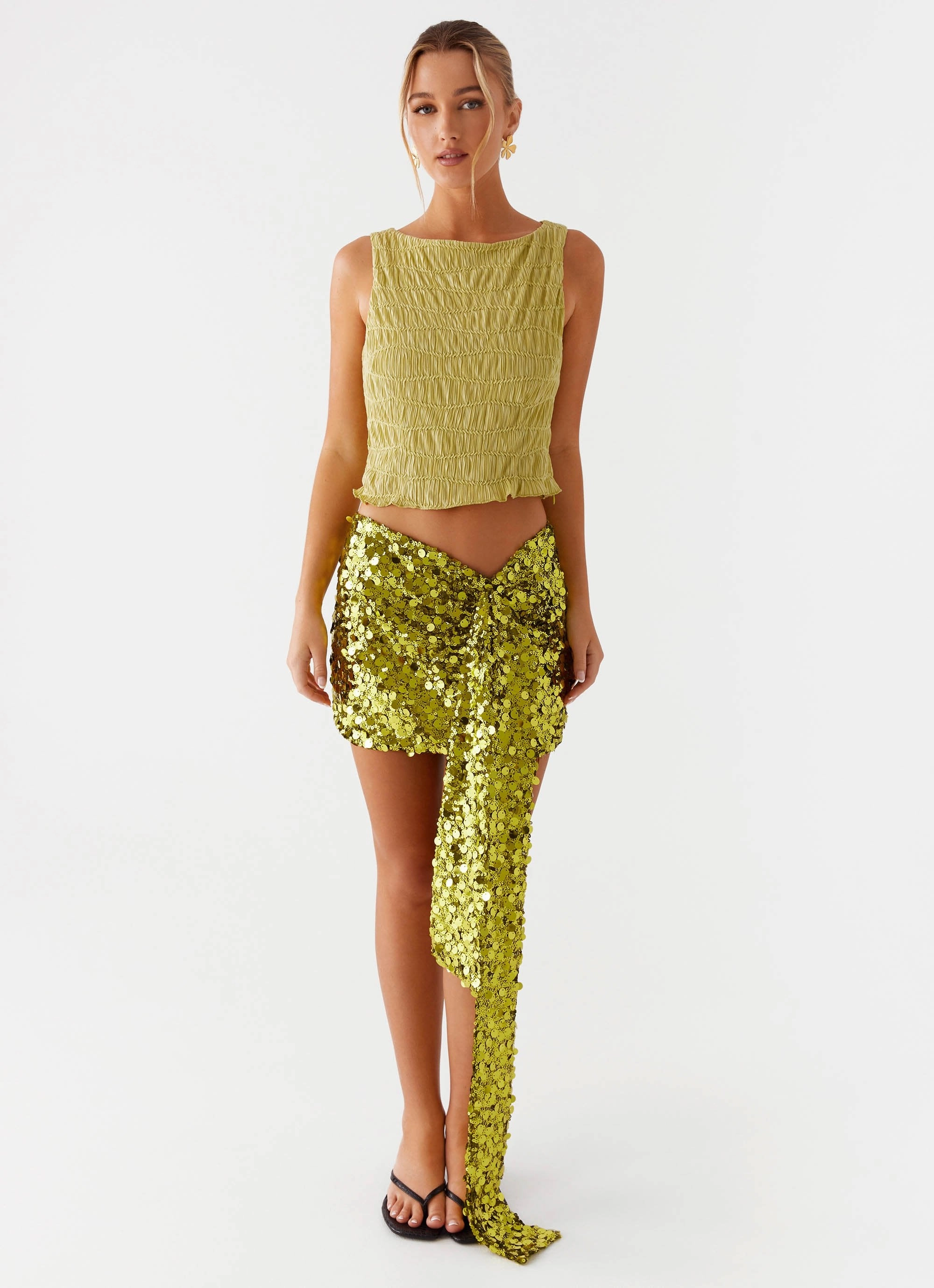 Lights On Sequin Mini Skirt - Olive Casual Style