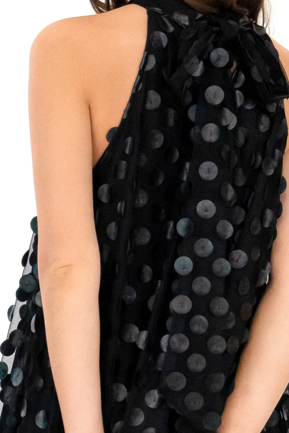 Lightweight-Layer Halter Swing Mini Dress - Black Leather Payette