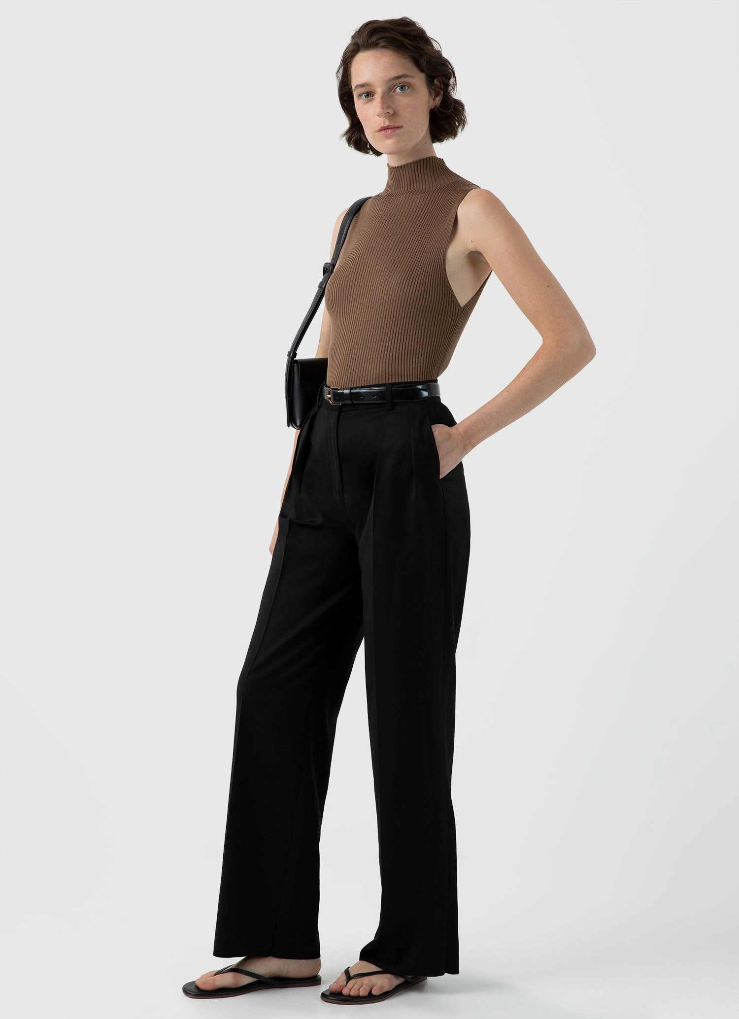 Indoor Comfort Subtle Details Women's Mulberry Silk Rib Vest Jumper in Dark Sand