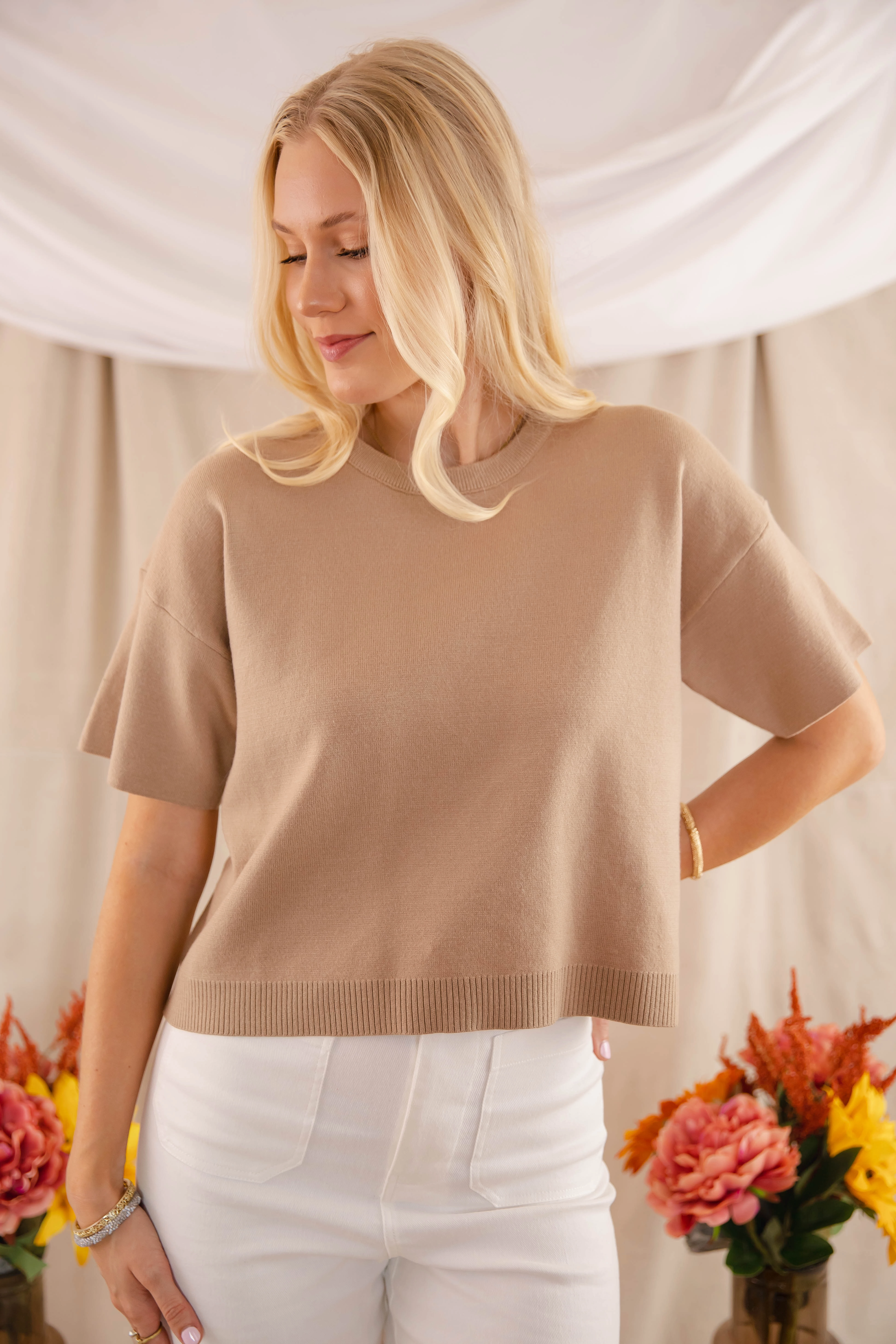 Classic Days Sweater-Taupe Button Down Collar Style
