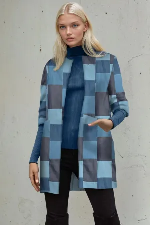 LightweightCompressionFabric Car Coat - Denim Patchwork Car Coat - Denim Patchwork Magnetic Fasteners