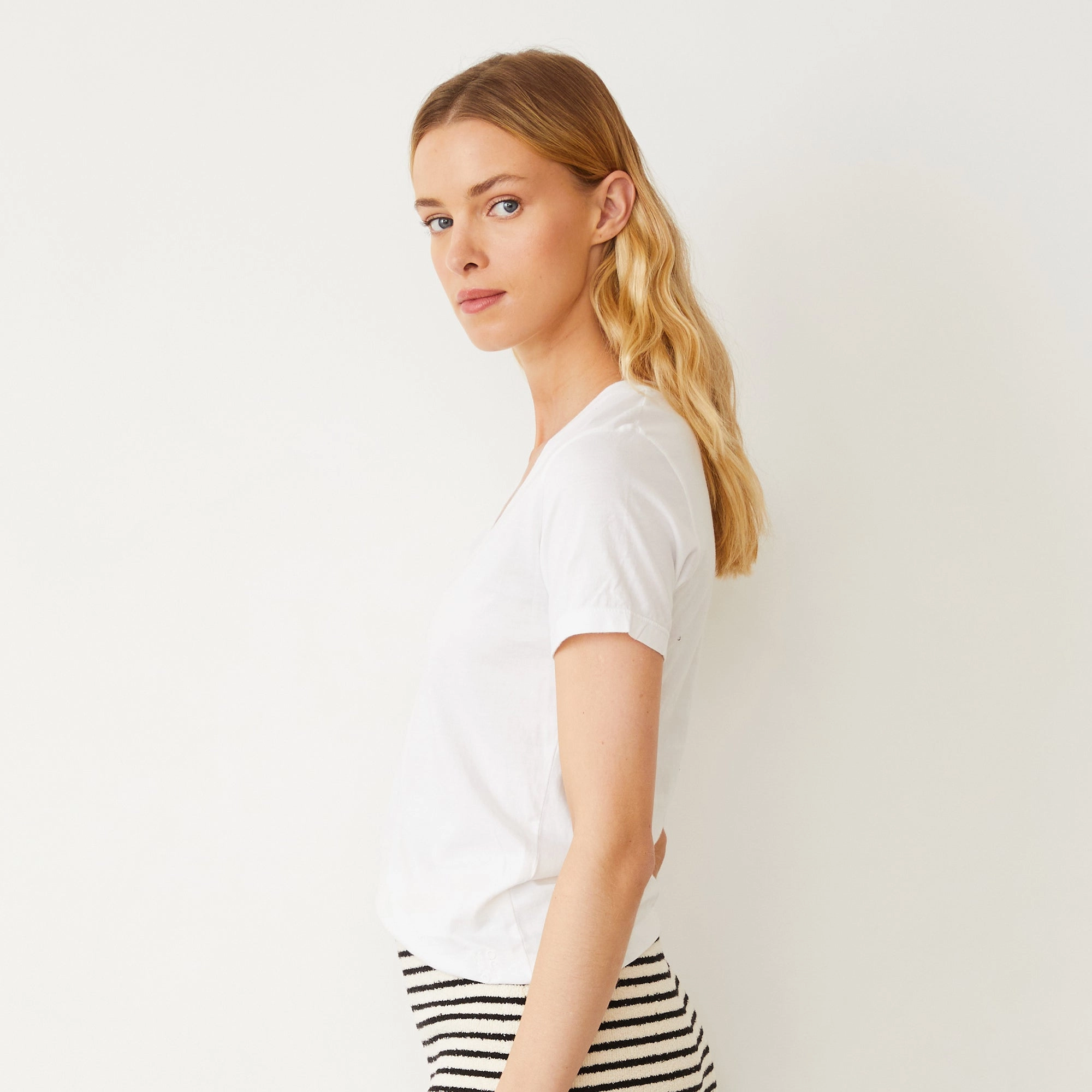 Basic V Neck Tee Button Down Collar