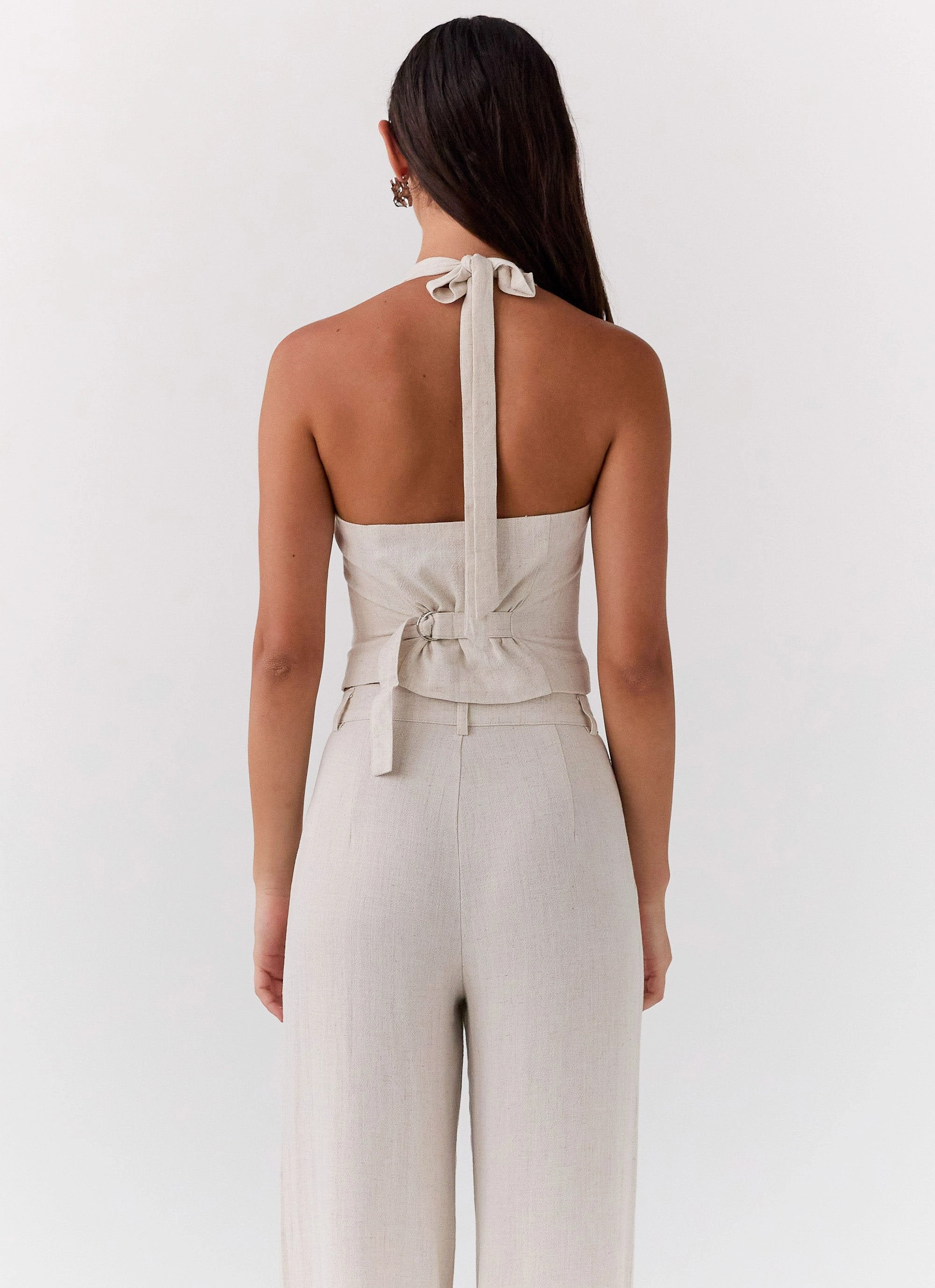 Ambrosa Halterneck Linen Vest - Oatmeal Durable Hem Stitching DurableCollarStays