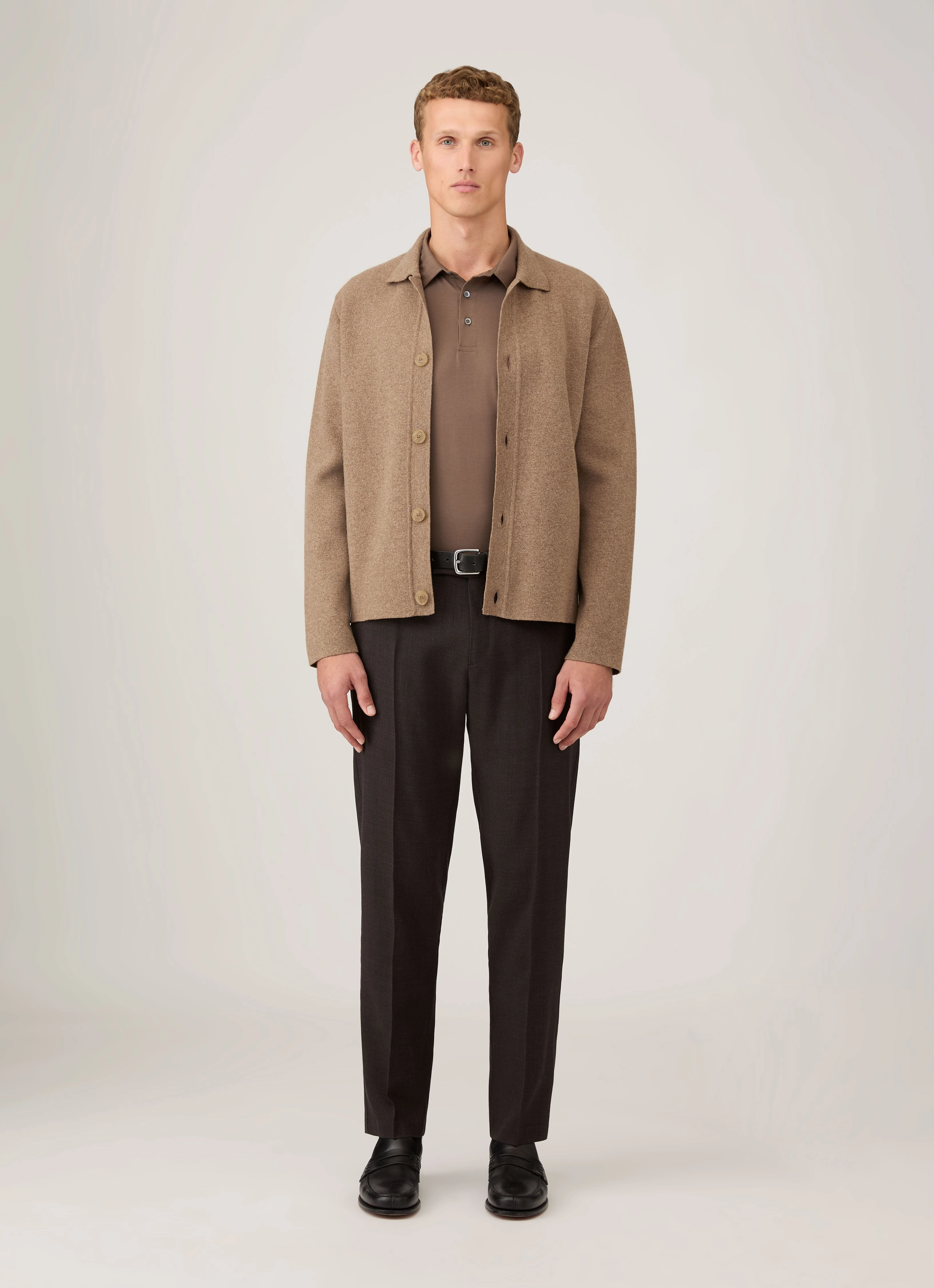 Men's Classic Jersey Polo Shirt in Bark Minimalist Design Layered Look