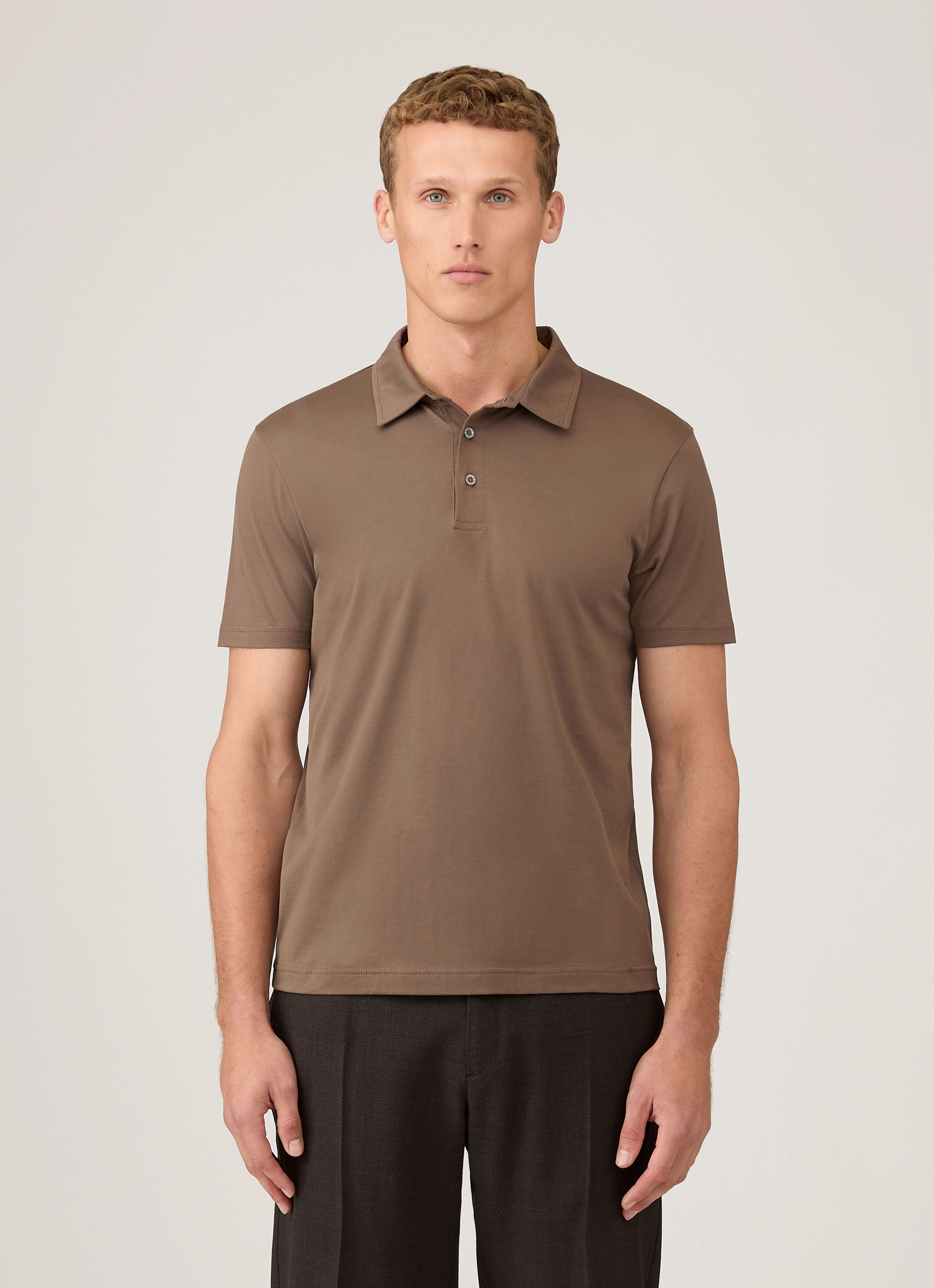 Men's Classic Jersey Polo Shirt in Bark Reinforced Collar Stay