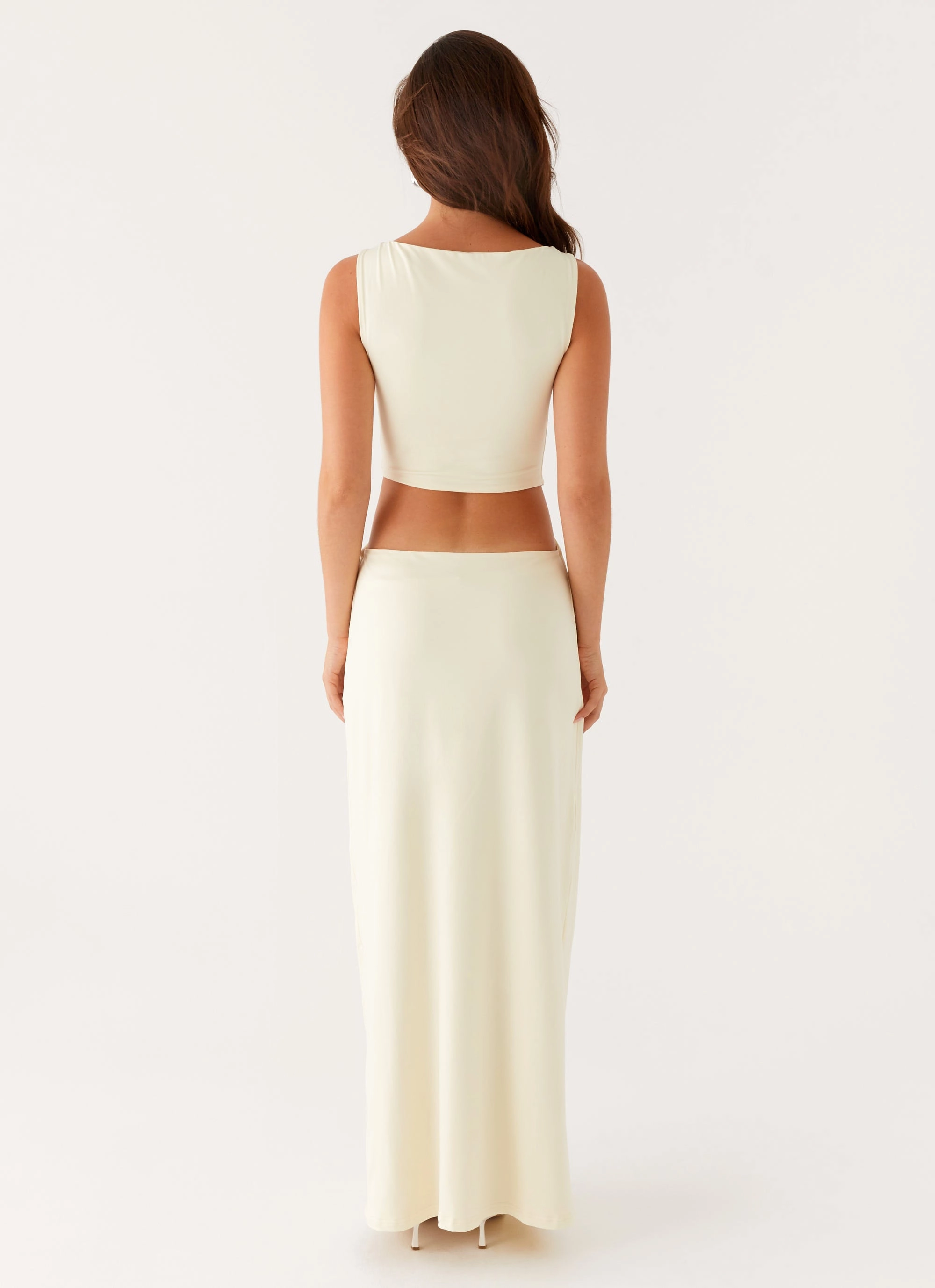 Lilabelle Twist Maxi Dress - Yellow Sheer Overlay Sculpted Form