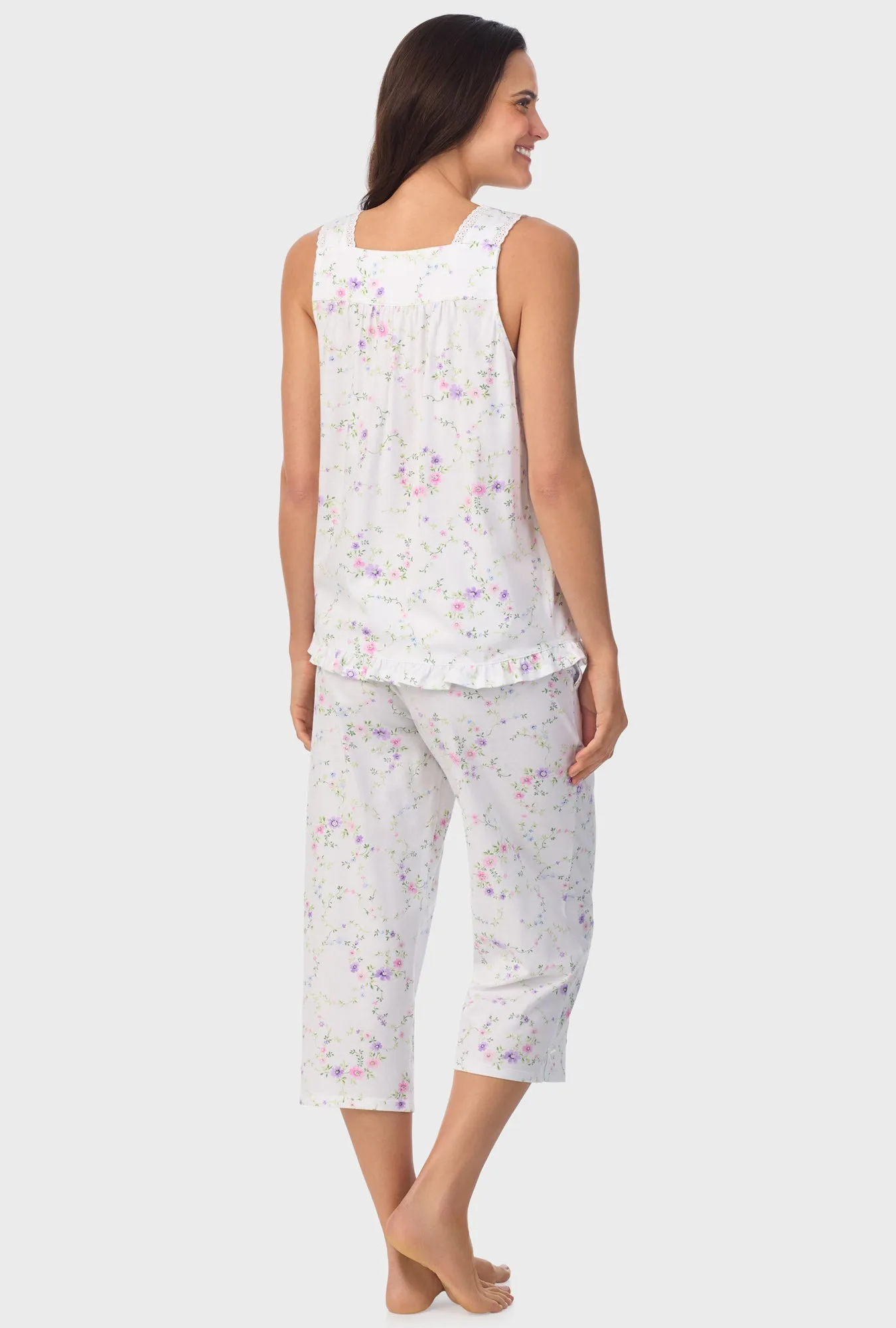 Lilac and Cherry Floral Sleeveless Capri Pant PJ Set