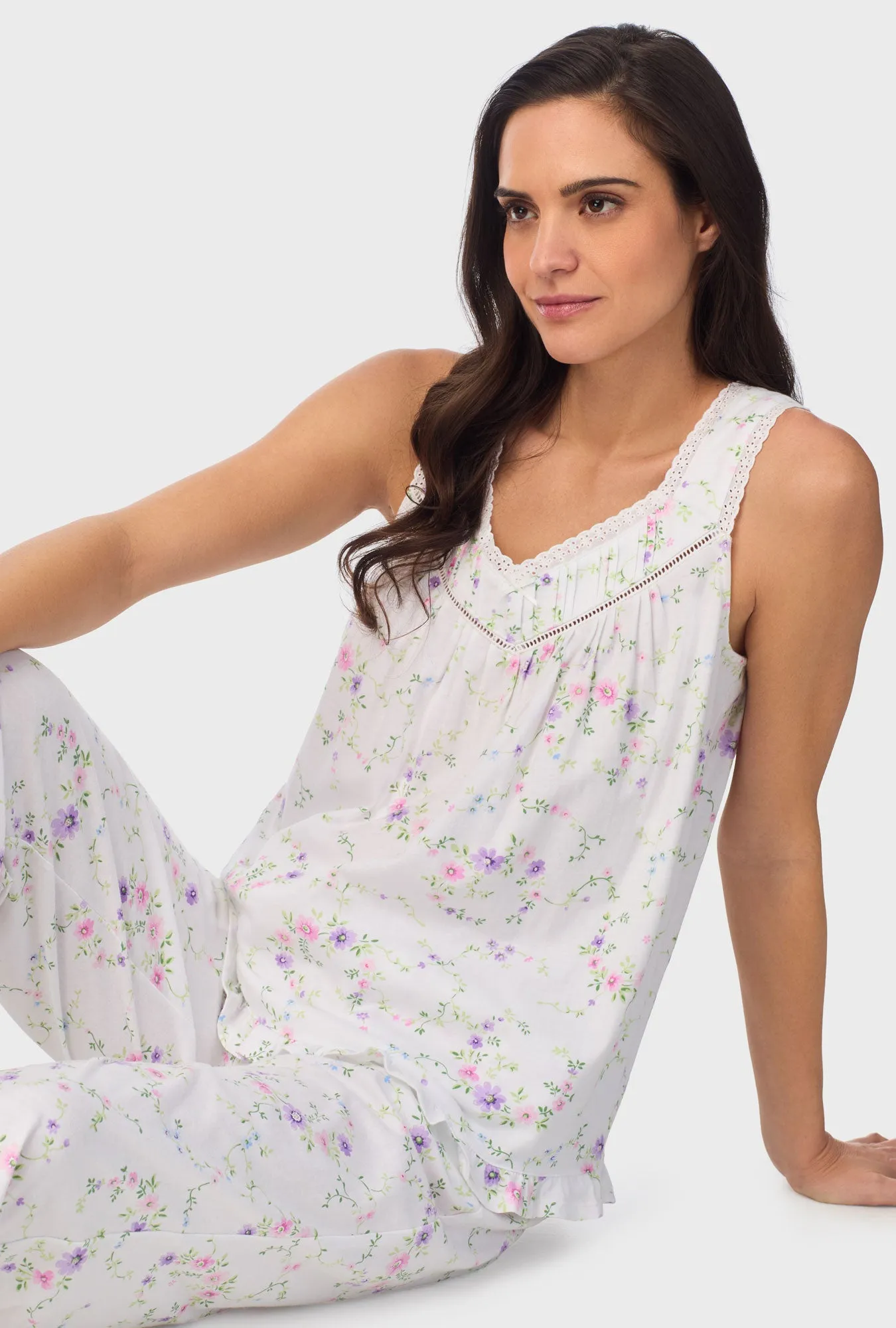 Lilac and Cherry Floral Sleeveless Capri Pant PJ Set