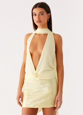 Lilo Scarf Top - Yellow Seamless Shoulder Construction Lilo Scarf Top - Yellow Formal Shirt MoistureWickingTechnology