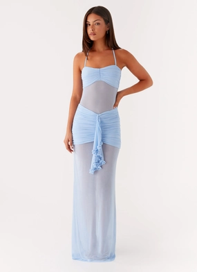 Lily Halter Maxi Dress - Blue Layering Comfort Lily Halter Maxi Dress - Blue Soft Material Artistic Shape