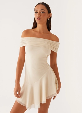 Limited Stock Finola Off Shoulder Mini Dress - Pastel Yellow Finola Off Shoulder Mini Dress - Pastel Yellow Fitted Design flattering appearance