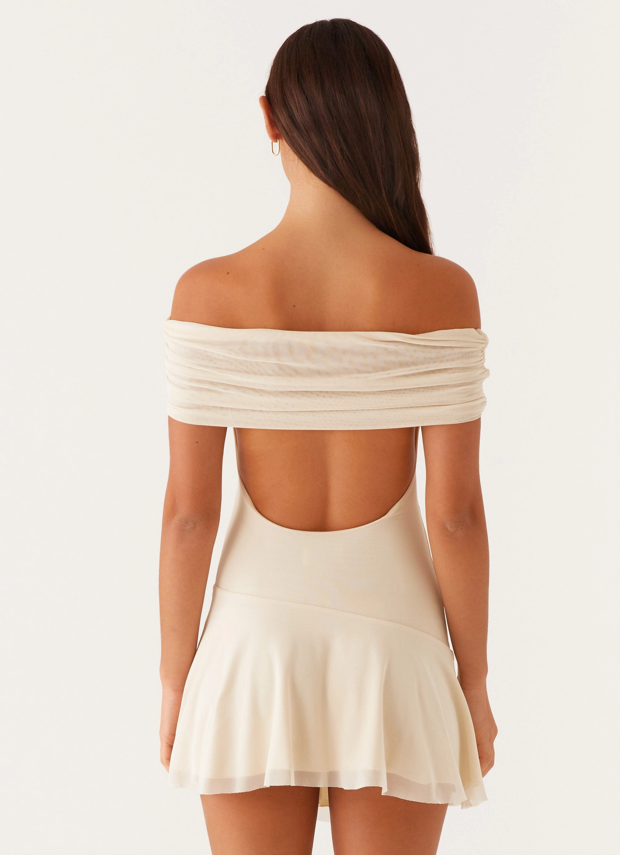 Bright Petal Flattering Style Finola Off Shoulder Mini Dress - Pastel Yellow