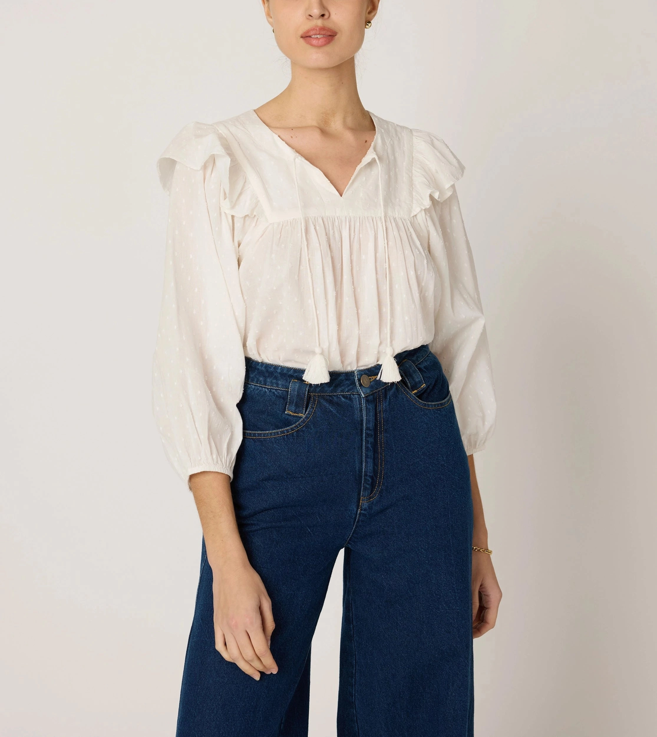 BondedShoulder Soft Cotton Lina Blouse | Ivory