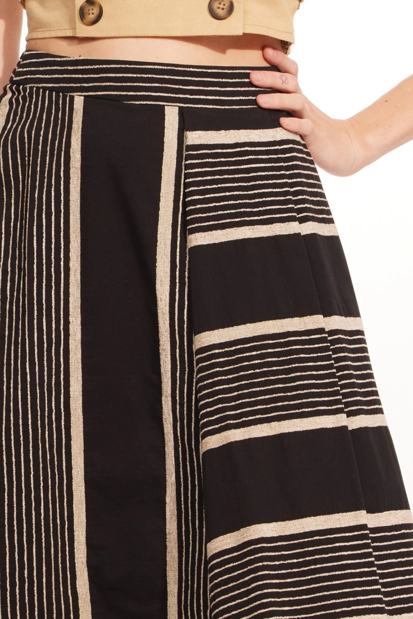Black and Taupe Stripe Midi Skirt Dance Practice