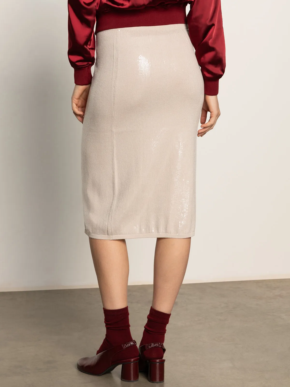 Built In Shorts Sparkle Sequin Pencil Skirt Mother Of Pearl