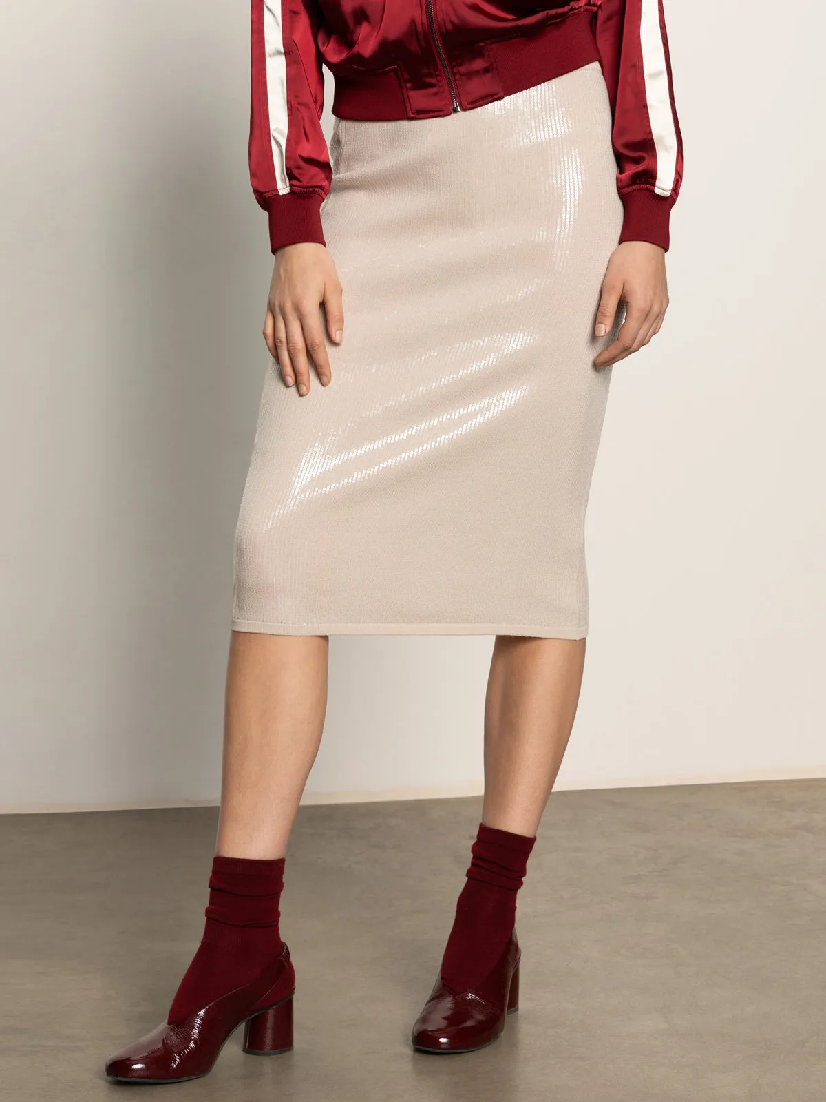 Basic Layers Sparkle Sequin Pencil Skirt Mother Of Pearl