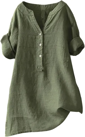 Linen Shirts for Women Linen Tops for Women Gauze Tops for Women Linen Blouse Tshirts Spring Summer Linen Cotton Arm Green