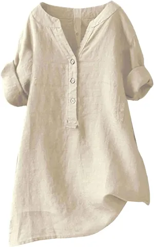 Linen Shirts for Women Linen Tops for Women Gauze Tops for Women Linen Blouse Tshirts Spring Summer Linen Cotton Beige