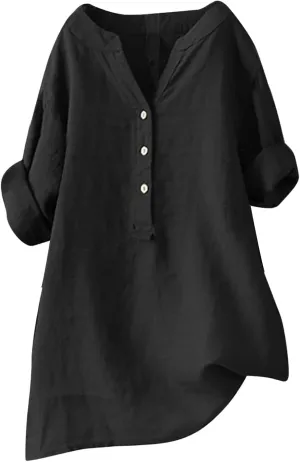 Linen Shirts for Women Linen Tops for Women Gauze Tops for Women Linen Blouse Tshirts Spring Summer Linen Cotton Black
