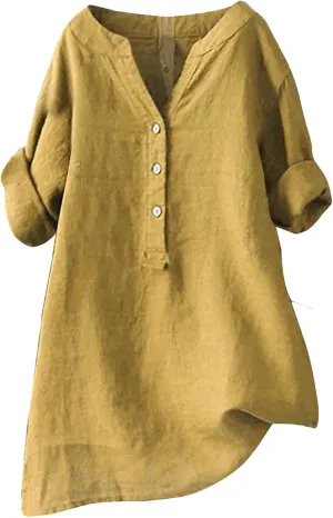Linen Shirts for Women Linen Tops for Women Gauze Tops for Women Linen Blouse Tshirts Spring Summer Linen Cotton Khaki