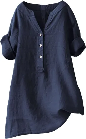 Linen Shirts for Women Linen Tops for Women Gauze Tops for Women Linen Blouse Tshirts Spring Summer Linen Cotton Navy