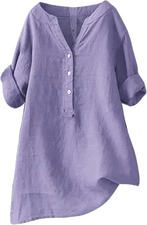 Linen Shirts for Women Linen Tops for Women Gauze Tops for Women Linen Blouse Tshirts Spring Summer Linen Cotton Purple