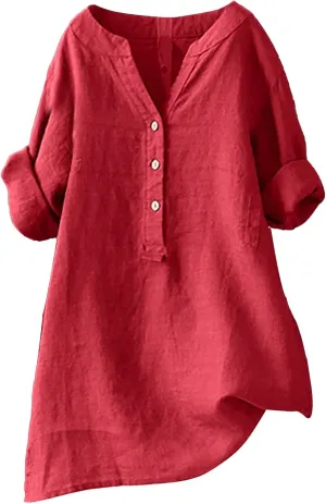 Linen Shirts for Women Linen Tops for Women Gauze Tops for Women Linen Blouse Tshirts Spring Summer Linen Cotton Red