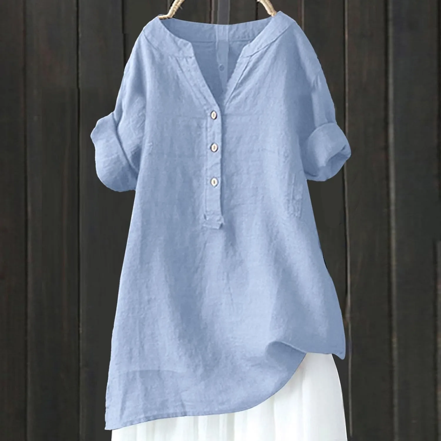 Linen Shirts for Women Linen Tops for Women Gauze Tops for Women Linen Blouse Tshirts Spring Summer Linen Cotton Sky Blue