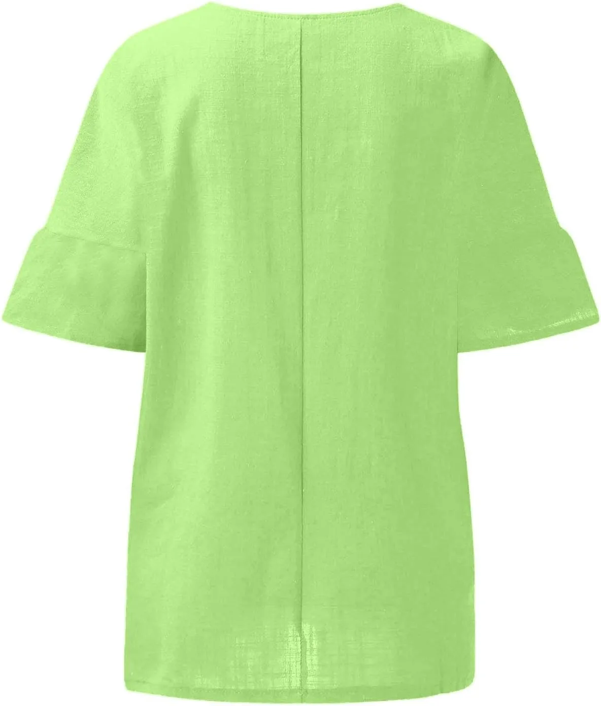 Linen Shirts for Women Solid Color Basic 3/4 Sleeve Tops Summer Casual Round Neck Pullover Blouse Ladies Tunic Tshirt