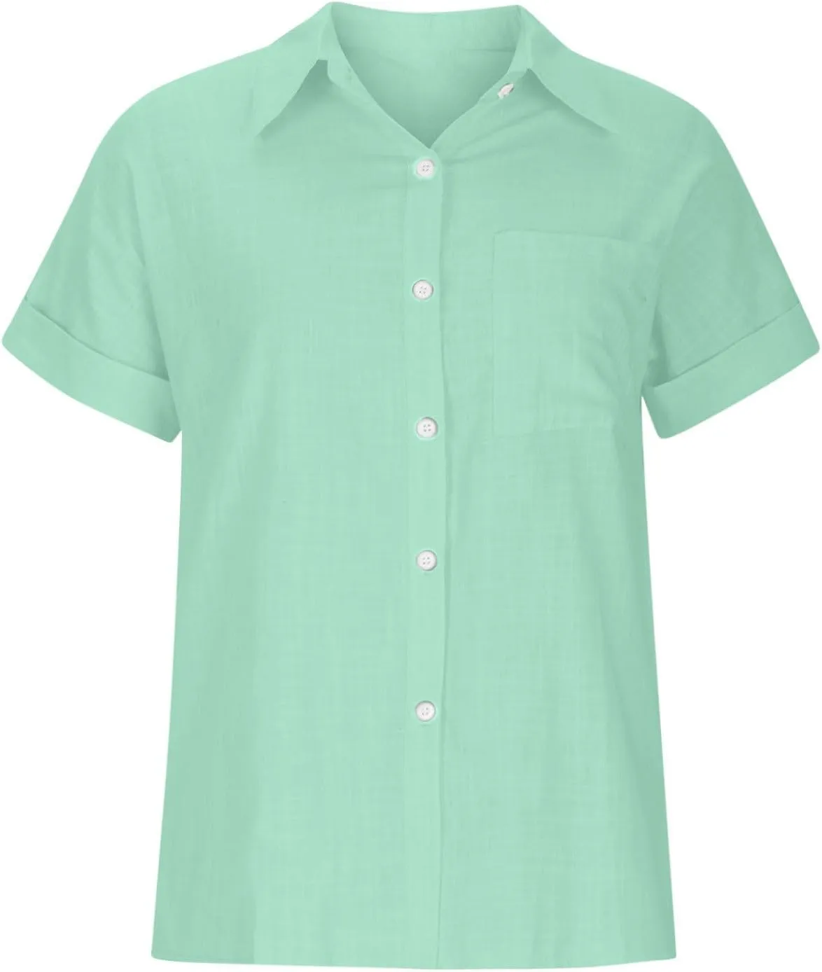 Linen Shirts for Women Trendy V Neck Loose Tee Casual Solid Color Tops With Pocket Lapel Blouses Short Sleeve Outfits