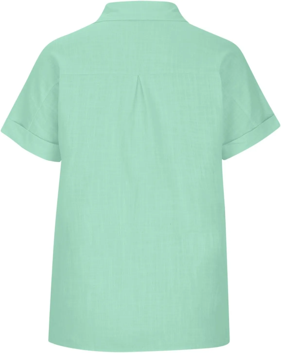 Linen Shirts for Women Trendy V Neck Loose Tee Casual Solid Color Tops With Pocket Lapel Blouses Short Sleeve Outfits