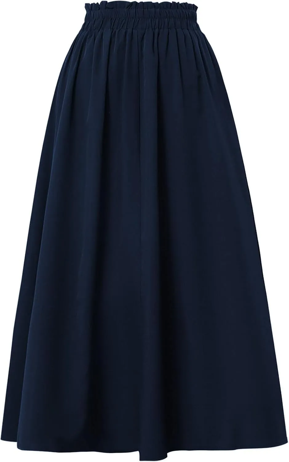 Linen Skirt Women Midi Skirts Summer Drawstring High Waist Hippie Skirts Pleated A Line Knee Length Skirt with Pocket