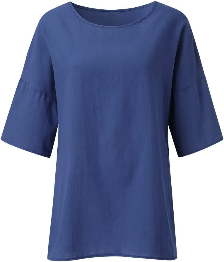 Linen Tops for Women Summer Linen Shirt Women Cotton Linen Top Crew Neck Tshirts Half Sleeve Casual Linen Tops 2025