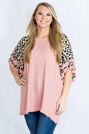 Linen Tunic Top with Animal Print Layered Bell Sleeves by Umgee Clothing