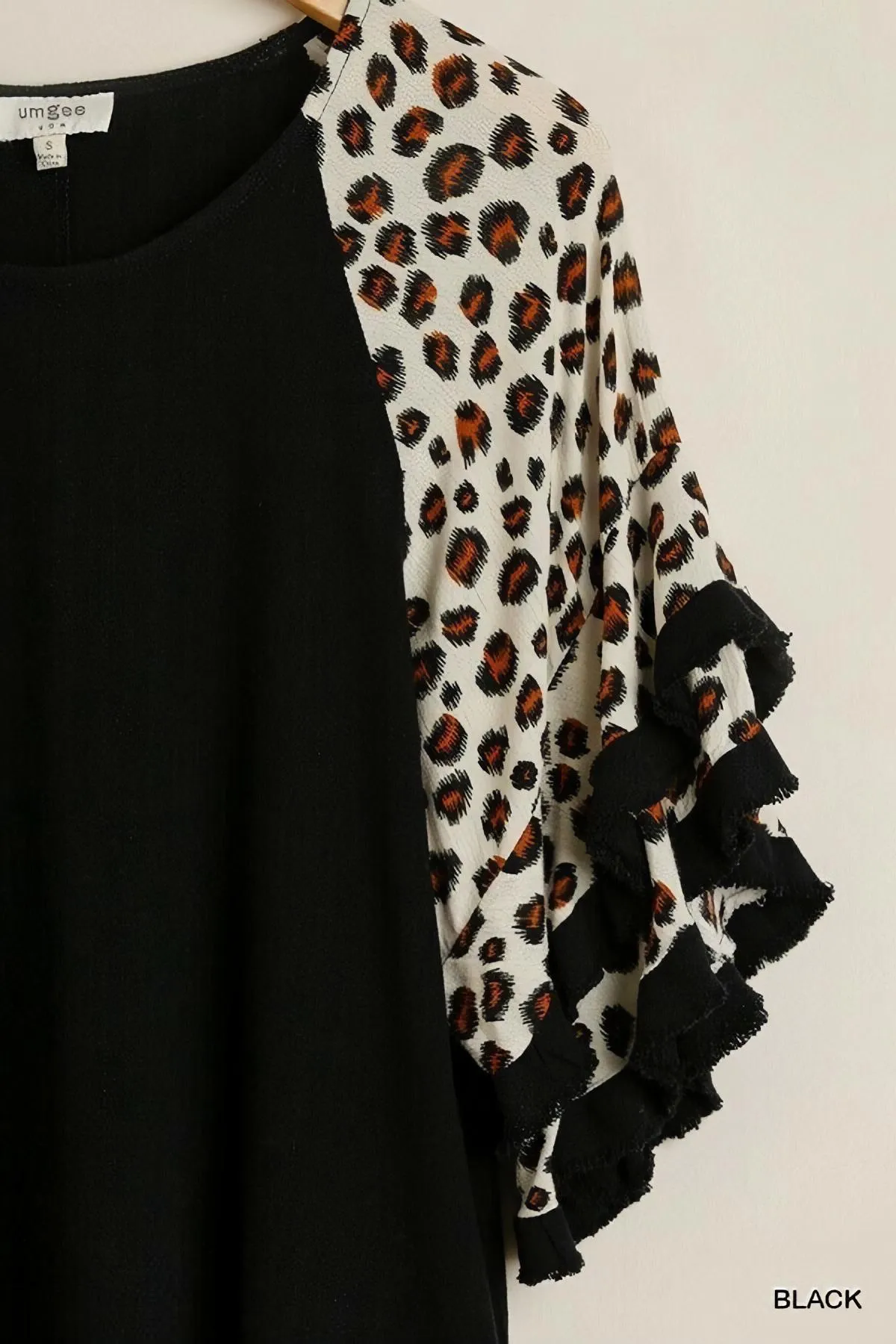 Linen Tunic Top with Animal Print Layered Bell Sleeves by Umgee Clothing