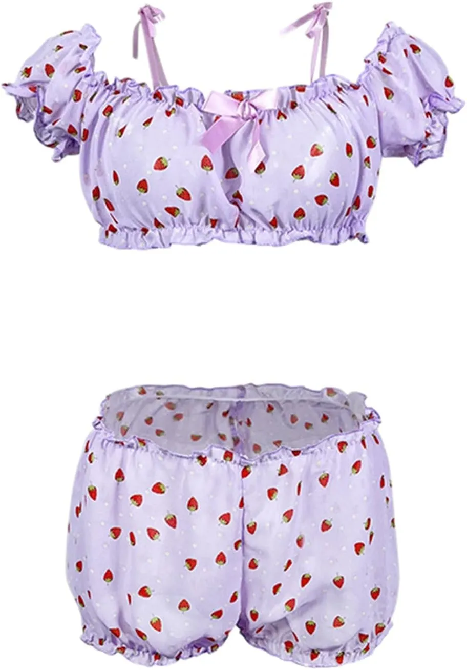 Lingerie Sets for Women Sexy Wrapped Underwear Set One Shoulder Suspender Pajamas Women's Printed Set